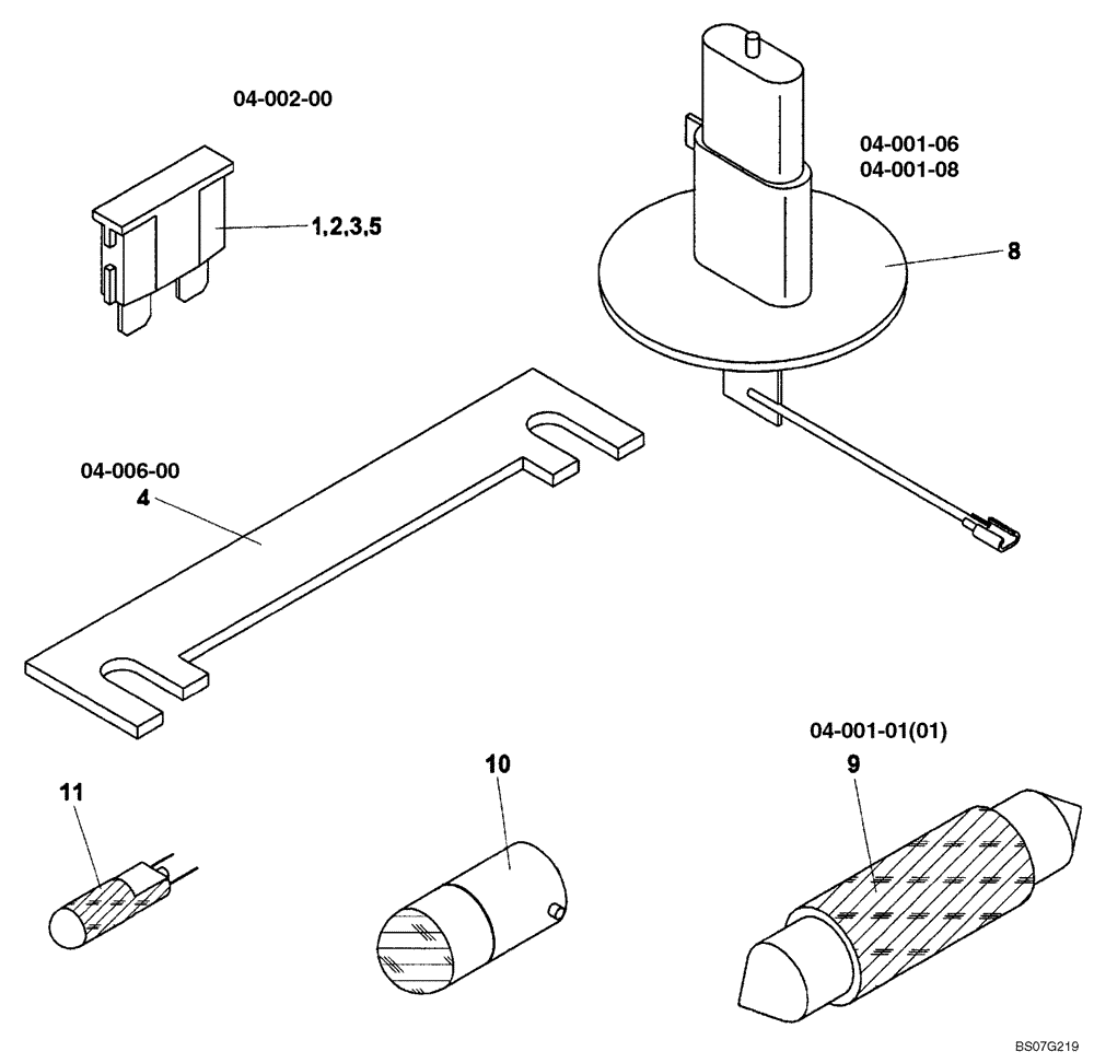 Схема запчастей Case SV208 - (04-009-00[01]) - BULBS / FUSES (GROUP 540) (ND031668) (04) - ELECTRICAL SYSTEMS