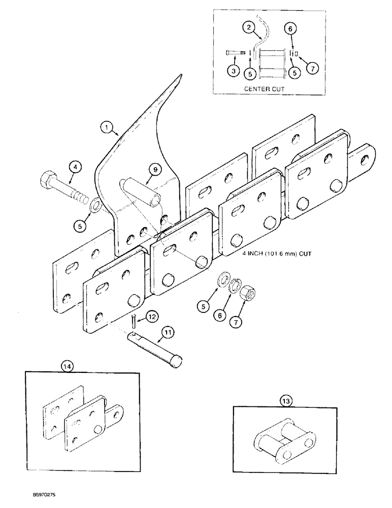 Схема запчастей Case TF300 - (9-38) - DIGGING TEETH AND CHAIN, HEAVY DUTY 165 DIGGING CHAIN (09) - CHASSIS/ATTACHMENTS