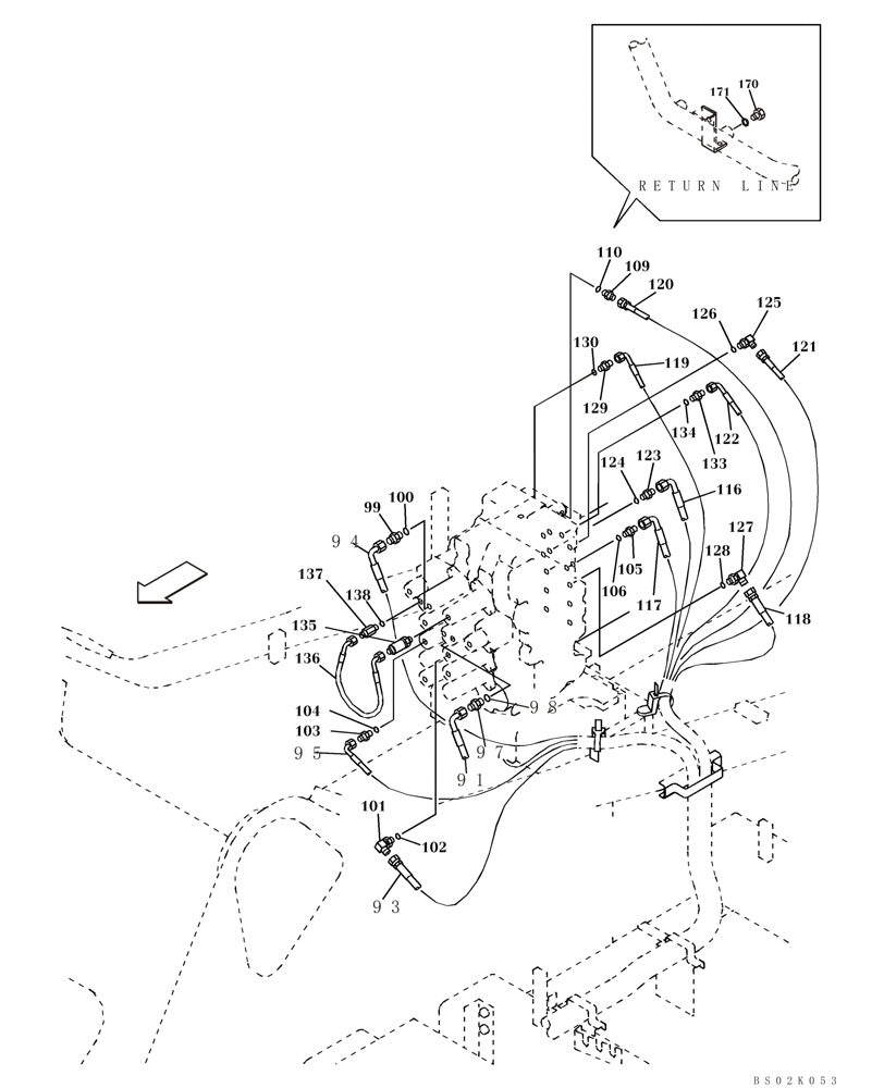 Схема запчастей Case CX330 - (08-34) - PILOT CONTROL LINES, CONTROL VALVE - MODELS WITHOUT LOAD HOLD (08) - HYDRAULICS