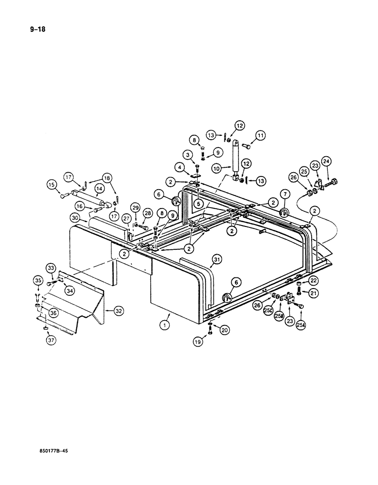 Схема запчастей Case 125B - (9-018) - SHROUD AND ENGINE ACCESS COVER FRAME, P.I.N. 74251 THRU 74963, 21801 THRU 21868, 26801 AND AFTER (09) - CHASSIS