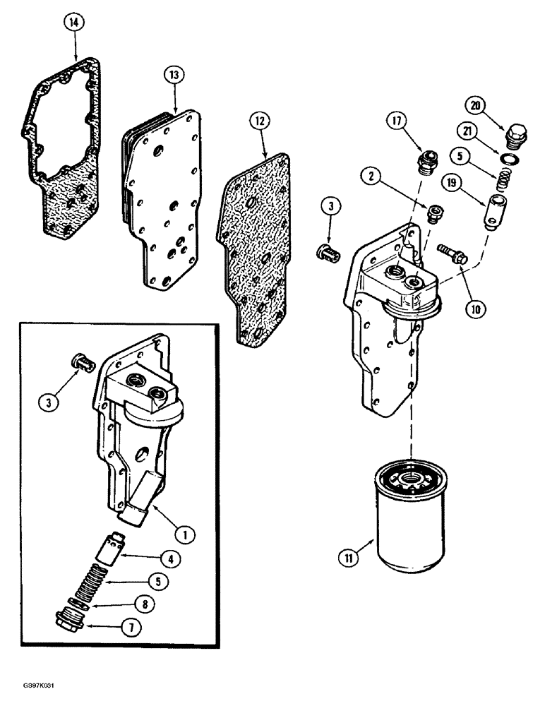 Схема запчастей Case 888 - (2-36) - OIL FILTER AND COOLER, 6T-590 DIESEL ENGINE (02) - ENGINE