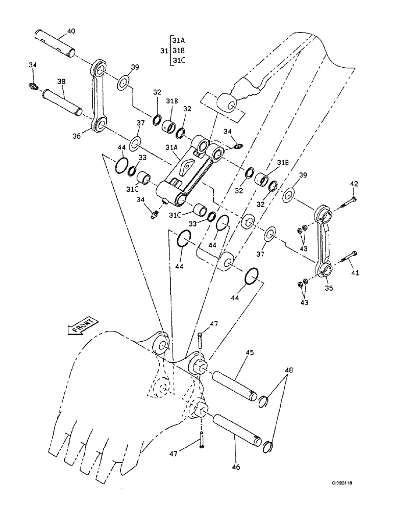 Схема запчастей Case 9007B - (9-74A) - BUCKET CONTROL - OFFSET BACKHOE BOOM (09) - CHASSIS