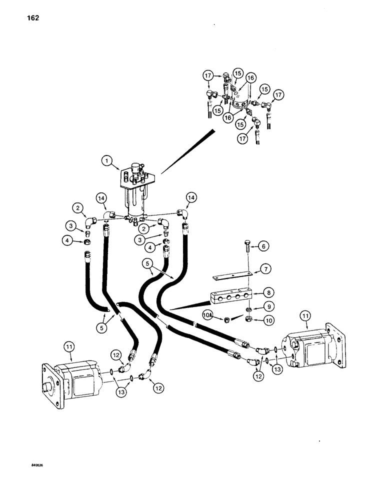 Схема запчастей Case 880C - (162) - TRACK DRIVE HYDRAULIC LINES - LOWER, STANDARD 6-ROLLER TRACK (04) - UNDERCARRIAGE