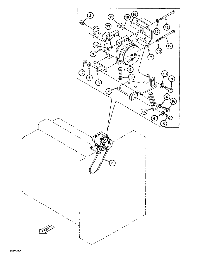 Схема запчастей Case 9030B - (9-083A) - AIR CONDITIONER COMPRESSOR MOUNTING, P.I.N. DAC03#2001 AND AFTER (09) - CHASSIS