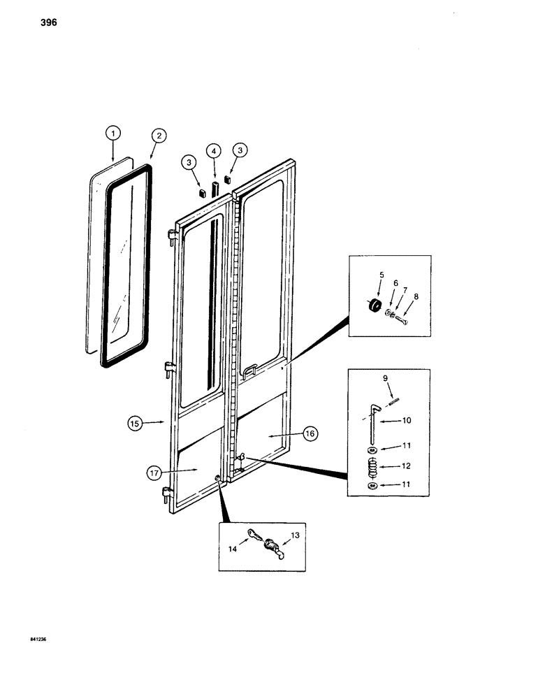 Схема запчастей Case 880C - (396) - CAB DOOR, BEFORE PIN 6205236 (05) - UPPERSTRUCTURE CHASSIS