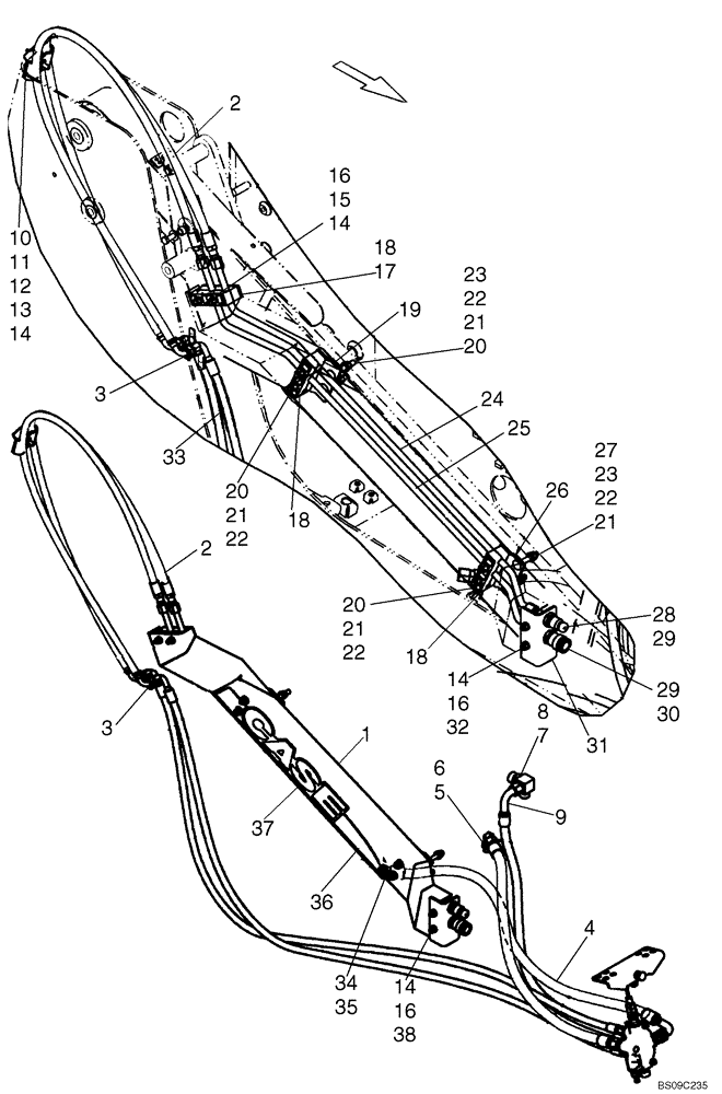 Схема запчастей Case 450 - (08-19) - SECONDARY FRONT AUXILIARY (08) - HYDRAULICS