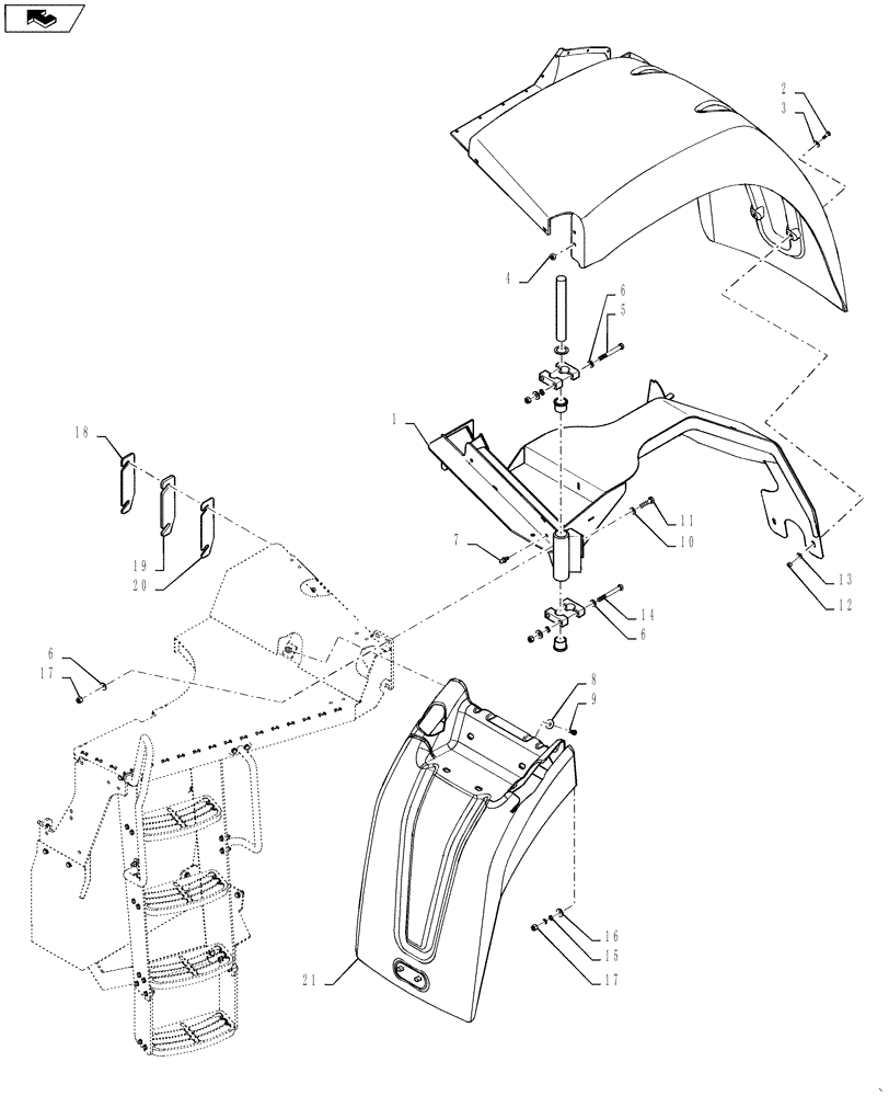 Схема запчастей Case 1021F - (90.116.04[01]) - REAR FENDER RIGHT SIDE WIDE (90) - PLATFORM, CAB, BODYWORK AND DECALS