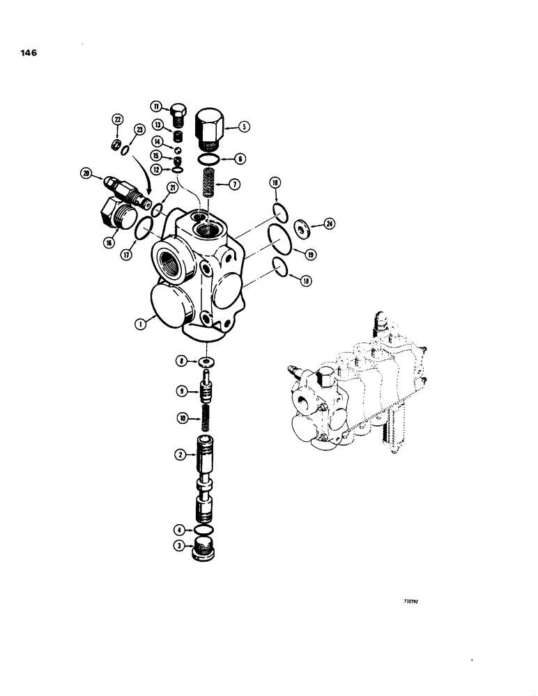 Схема запчастей Case 35 - (146) - 3-POINT HITCH, D52970 AND D57862 CNTRL VALVES - 4 SPOOL D53593 INLET SECTION 