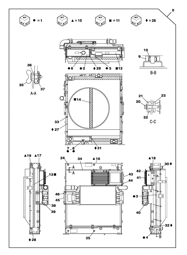 Схема запчастей Case CX250C - (02-004[02]) - RADIATOR ASSY (02) - ENGINE