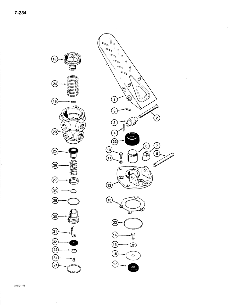 Схема запчастей Case 780C - (7-234) - BRAKE SYSTEM, L73042 TREADLE AND BRAKE VALVE (07) - BRAKES