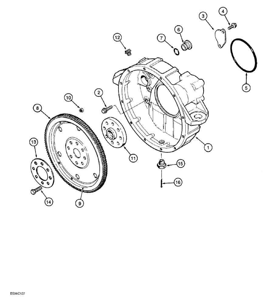 Схема запчастей Case 550G - (2-52) - FLYWHEEL AND HOUSING, 4-390 AND 4T-390 ENGINE, PRIOR TO P.I.N. JJG0255794 (01) - ENGINE