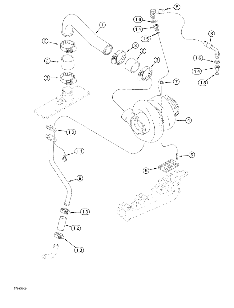 Схема запчастей Case 550G - (2-29A) - TURBOCHARGER SYSTEM, 4T-390 EMISSIONS CERTIFIED ENGINE CRAWLER P.I.N. JJG0255794 AND AFTER (01) - ENGINE