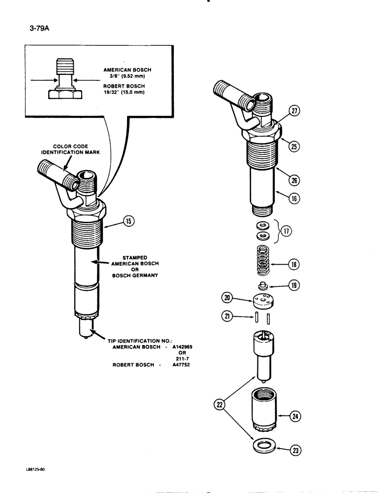 Схема запчастей Case 1455B - (3-79A) - FUEL INJECTOR NOZZLE, 504BDT DIESEL ENGINE, ENGINE SERIAL NO 10335337 & AFT RED CODE I.D. (03) - FUEL SYSTEM