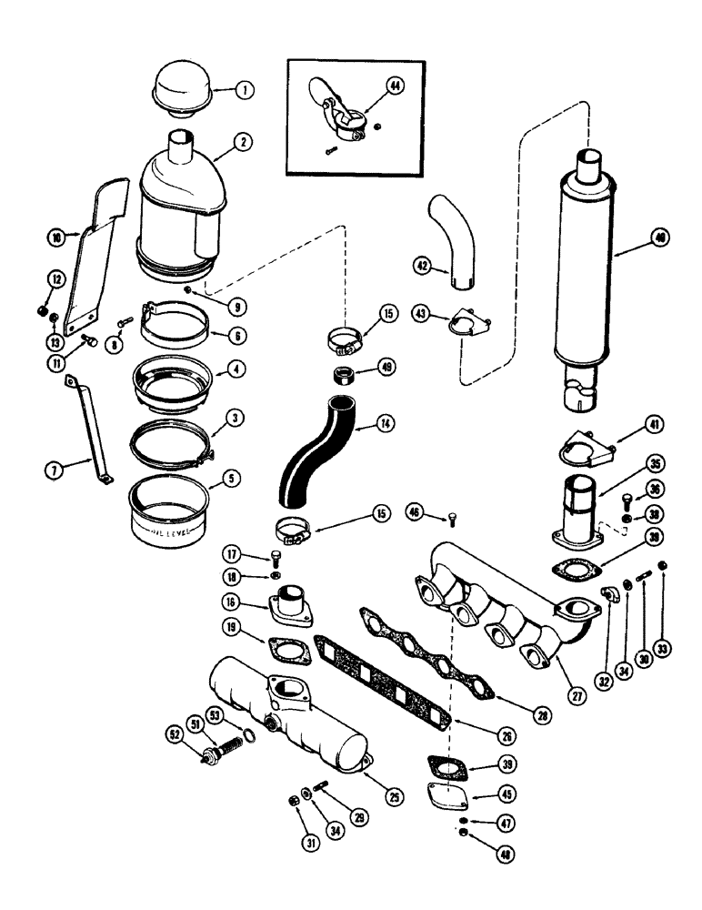 Схема запчастей Case 480CK - (006) - AIR CLEANER, MANIFOLD, MUFFLER, (188) DIESEL ENGINE 