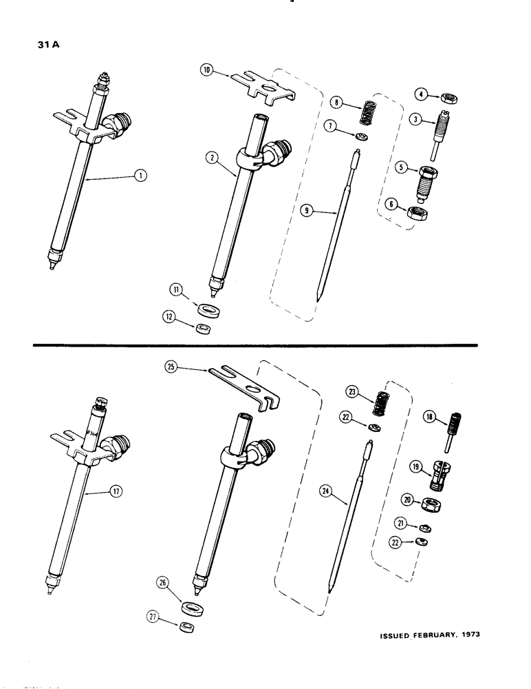 Схема запчастей Case 1150 - (031A) - A62809 INJECTOR NOZZLES, (401B) DIESEL ENGINE, 1ST USED ENGINE SERIAL NO. 2504221 (01) - ENGINE