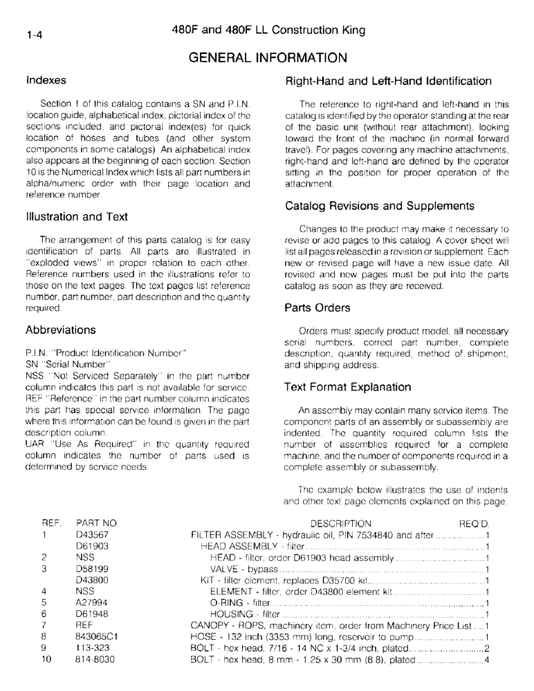 Схема запчастей Case 480F LL - (1-04) - GENERAL INFORMATION (00) - PICTORIAL INDEX