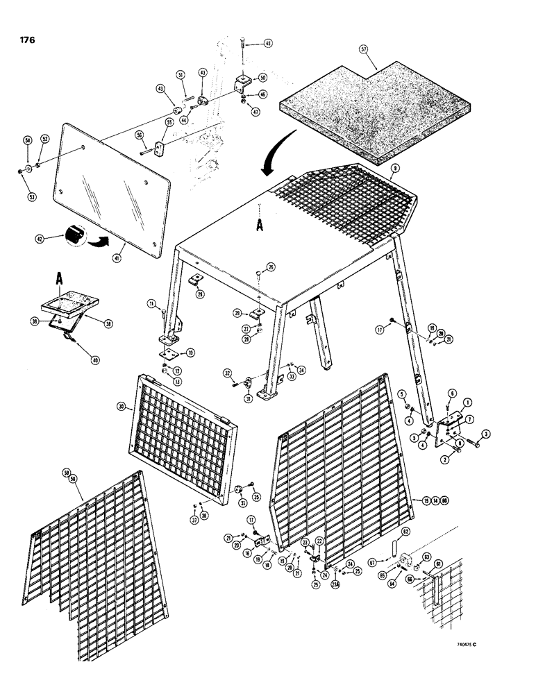 Схема запчастей Case 1830 - (176) - ROLL-OVER PROTECTION STRUCTURE (90) - PLATFORM, CAB, BODYWORK AND DECALS