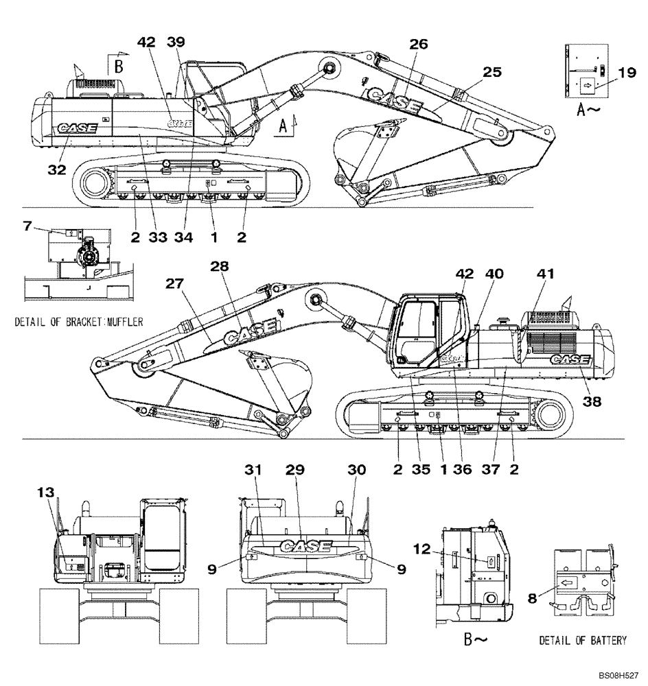 Схема запчастей Case CX470B - (09-58) - DECALS (09) - CHASSIS