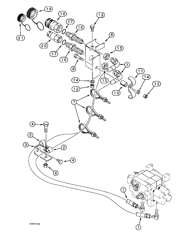 Схема запчастей Case 580SL - (8-068) - HAND HELD AUXILIARY HYDRAULICS, AUXILIARY VALVE TO QUICK DISCONNECT COUPLINGS (08) - HYDRAULICS