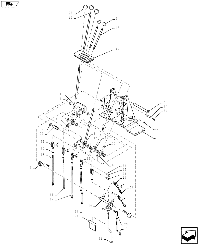 Схема запчастей Case 590SN - (35.726.36[01]) - CONTROL - BACKHOE, WITH FOOT SWING (WITHOUT EXTENDABLE DIPPER) (35) - HYDRAULIC SYSTEMS