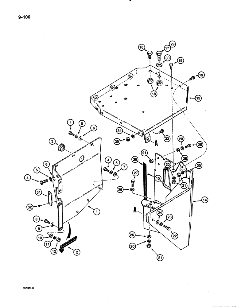 Схема запчастей Case 480E - (9-100) - BATTERY COMPARTMENT AND VALVE MOUNTING PLATE, 480E MODELS (09) - CHASSIS/ATTACHMENTS