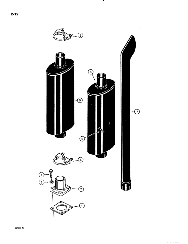 Схема запчастей Case 480E - (2-12) - MUFFLER AND EXHAUST SYSTEM (02) - ENGINE