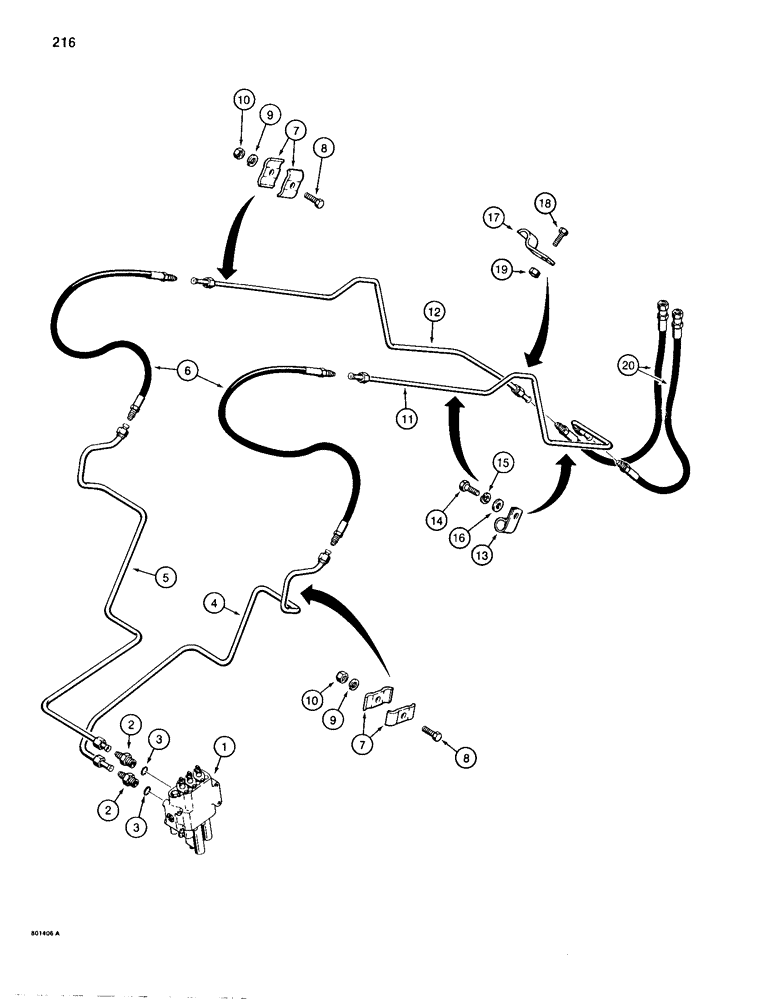 Схема запчастей Case 680H - (216) - LOADER CLAM CYLINDER HYDRAULIC CIRCUIT (08) - HYDRAULICS