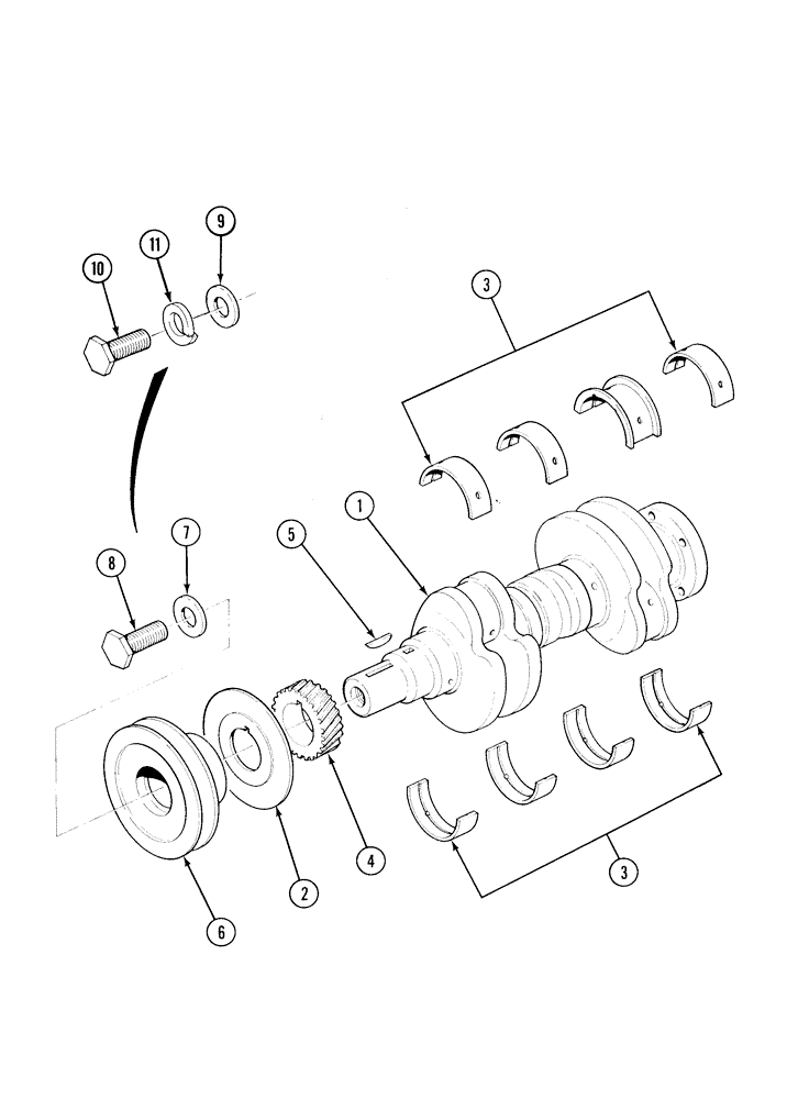 Схема запчастей Case 1835C - (2-46) - CRANKSHAFT, BEARINGS AND PULLEY, TM-20 GASOLINE ENGINE (02) - ENGINE