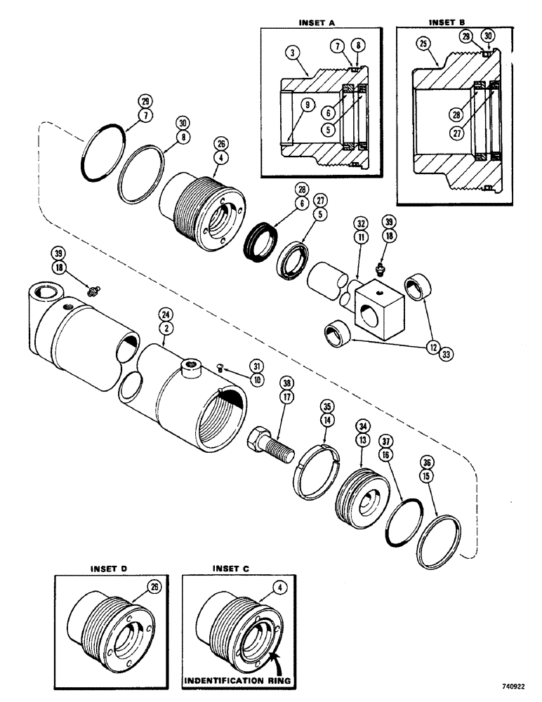 Схема запчастей Case 1500-SERIES - (150) - G33744 SCARIFIER CYLINDER, GLAND HAS IDENTIFICATION RING (35) - HYDRAULIC SYSTEMS