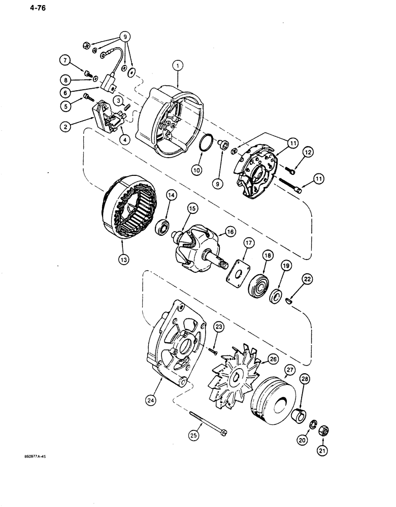 Схема запчастей Case 680K - (4-076) - A186124 ALTERNATOR, USED ON MODELS WITH 24 VOLT ELECTRICAL CIRCUIT (04) - ELECTRICAL SYSTEMS