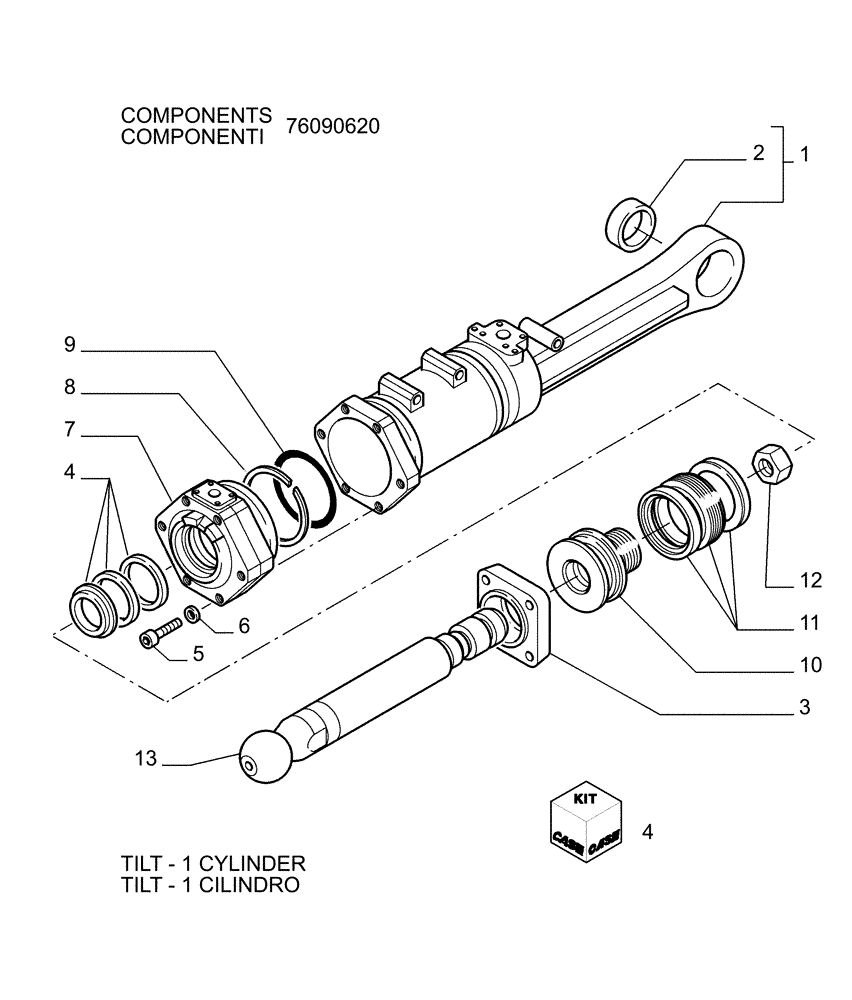 Схема запчастей Case 1850K LT - (9.470[04]) - TILT CYLINDER - FRONT IMPLEMENT - OPTIONAL CODE 76078098 - 76078100 - 76078099 (19) - OPTIONS