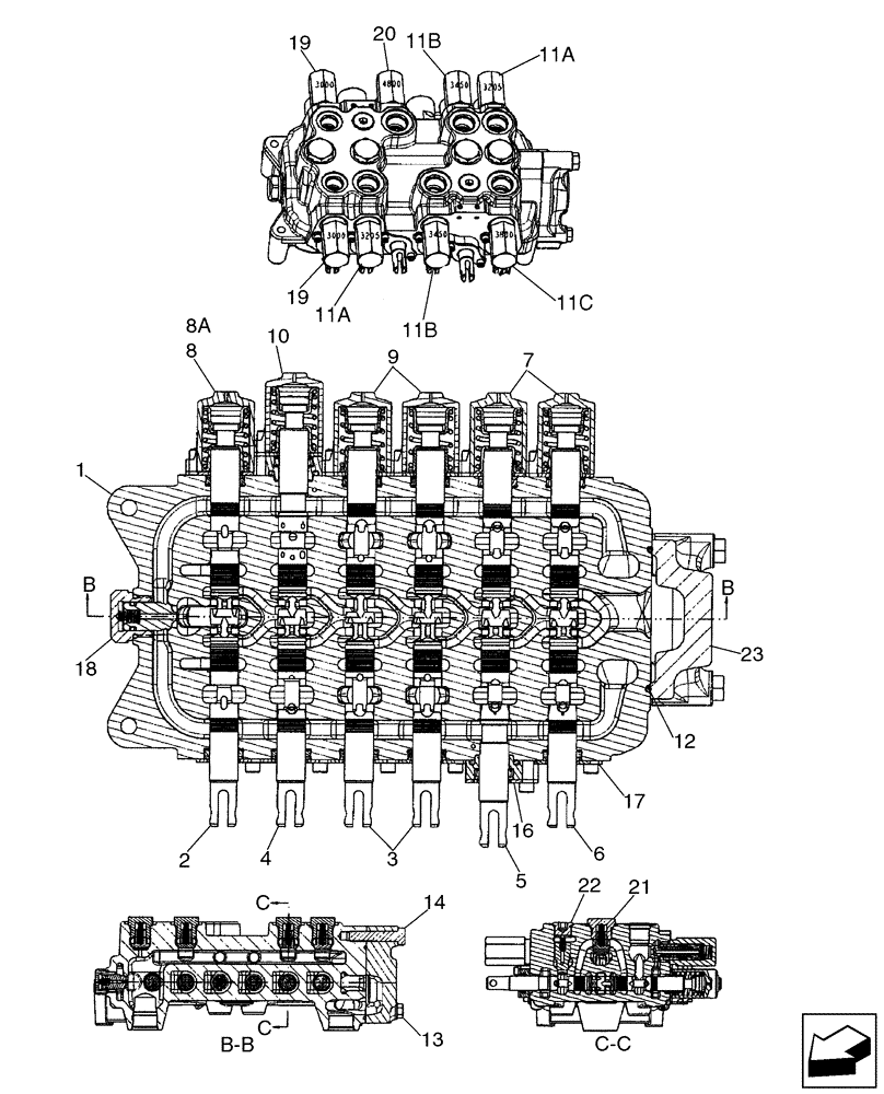 Схема запчастей Case 580SM - (35.726.16) - VALVE ASSY - BACKHOE CONTROL, 6 SPOOL (W/O EXT DIPPER, W/O AUX HYDS, W/O PILOT CONTROLS) (580SM) (35) - HYDRAULIC SYSTEMS