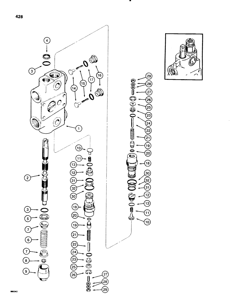 Схема запчастей Case 580E - (428) - BACKHOE CONTROL VALVE, SWING SECTION (08) - HYDRAULICS