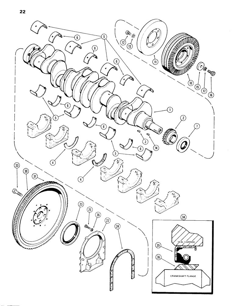 Схема запчастей Case 980B - (022) - CRANKSHAFT AND FLYWHEEL, 504BDT DIESEL ENGINE (01) - ENGINE