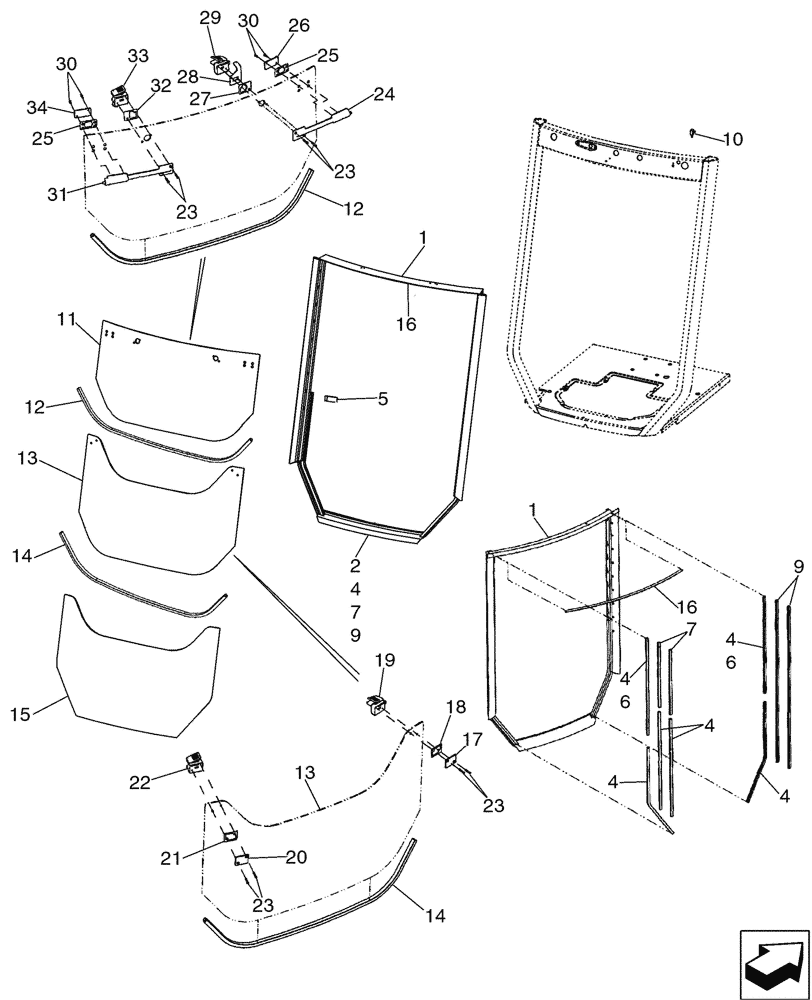 Схема запчастей Case 580SM - (90.156.03) - CAB - WINDOW, REAR (90) - PLATFORM, CAB, BODYWORK AND DECALS