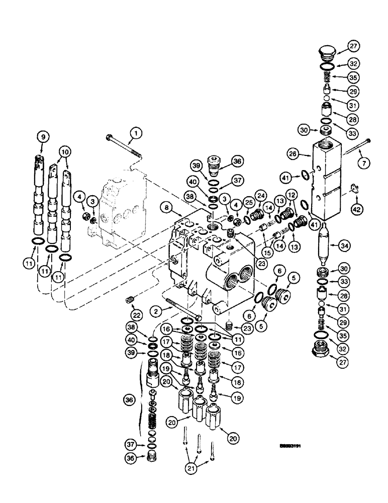 Схема запчастей Case 660 - (8-058) - BACKHOE CONTROL VALVE - H674500, OUTLET SECTION (08) - HYDRAULICS