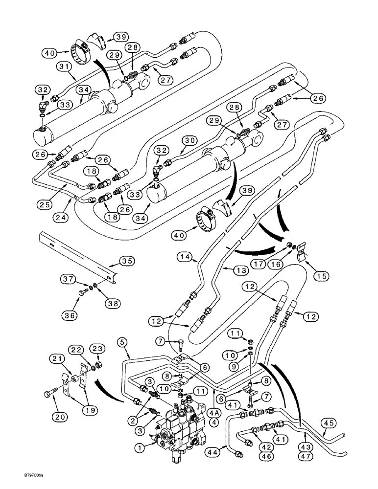 Схема запчастей Case 590SL - (8-012) - LOADER BUCKET CYLINDER HYDRAULIC CIRCUIT (08) - HYDRAULICS