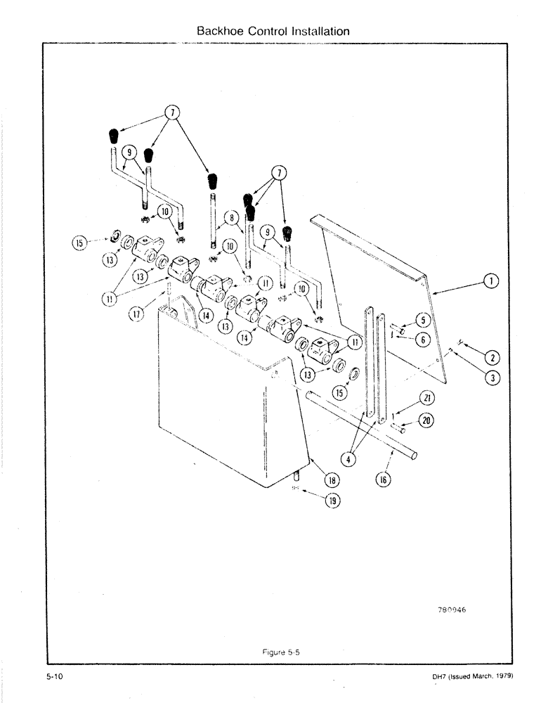 Схема запчастей Case DH7 - (5-10) - BACKHOE CONTROL INSTALLATION (90) - PLATFORM, CAB, BODYWORK AND DECALS