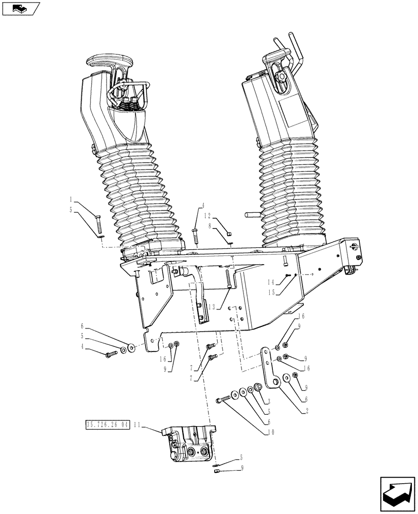 Схема запчастей Case 580SN WT - (35.726.26[02]) - CONTROL, TOWER STRUCTURE (35) - HYDRAULIC SYSTEMS