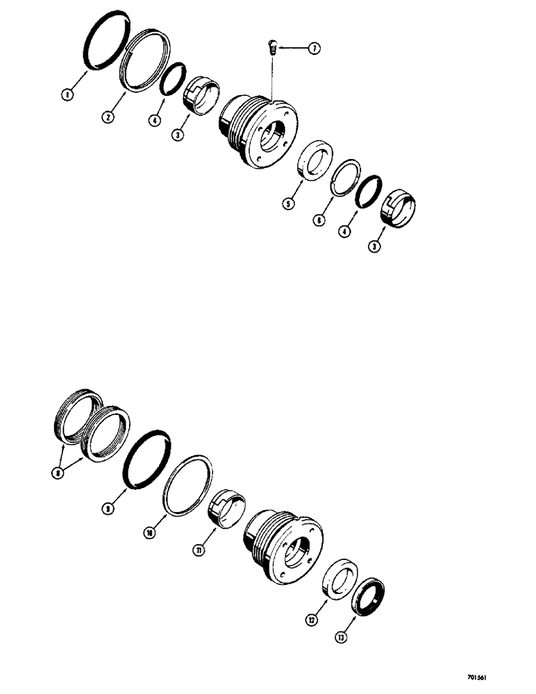 Схема запчастей Case 300C - (169A) - CYLINDER PACKING KITS, USED IN STEERING CYLINDER WITH 3-1/2 INCH I.D. TUBE AND 2 INCH DIAMETER ROD (05) - STEERING