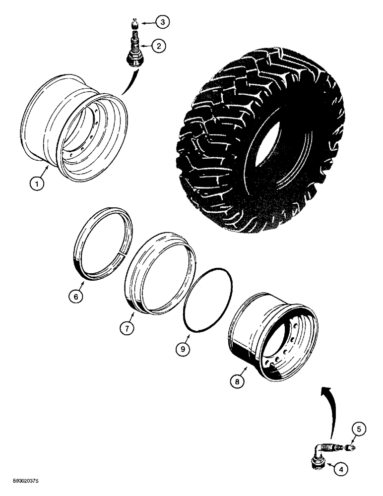 Схема запчастей Case 621B - (6-60) - WHEELS, FOR 17.5 X 25 TIRES, ONE PIECE WHEEL (06) - POWER TRAIN