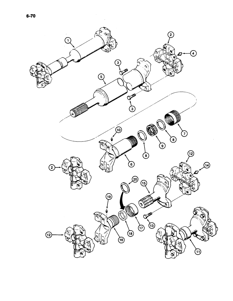 Схема запчастей Case W11B - (6-070) - MIDDLE AND REAR DRIVE SHAFTS, FUNK TRANSMISSION WITH (06) - POWER TRAIN