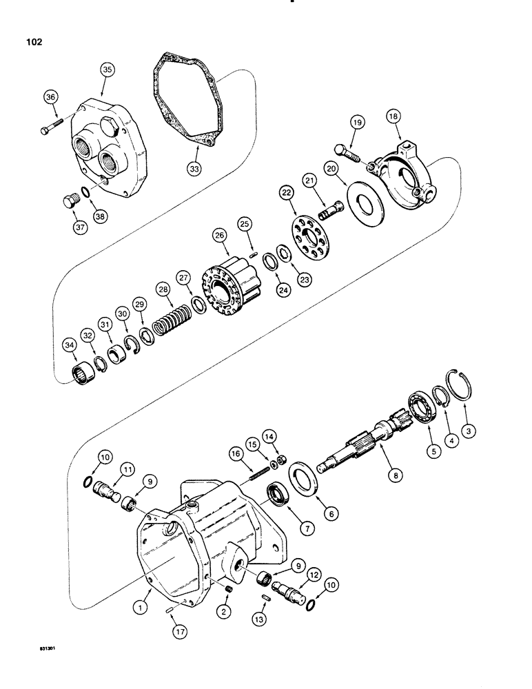 Схема запчастей Case SD100 - (102) - H557942 PROPULSION MOTOR (29) - HYDROSTATIC DRIVE