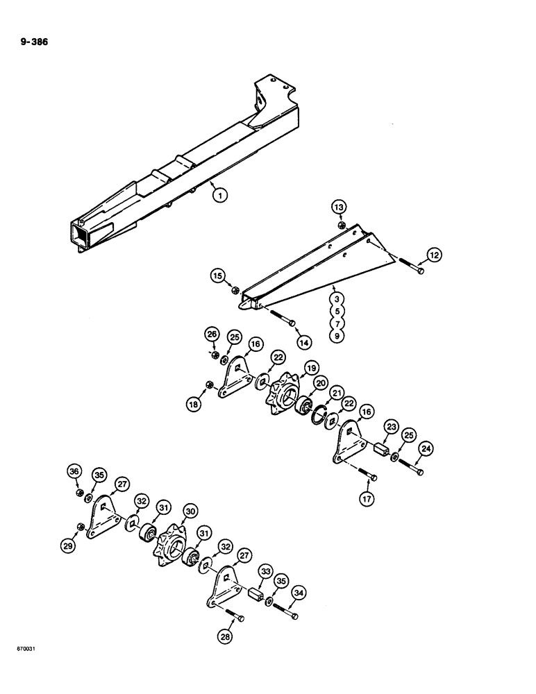 Схема запчастей Case DH4B - (9-386) - TRENCHER BOOMS, SPROCKETS, AND CHANNELS (09) - CHASSIS/ATTACHMENTS