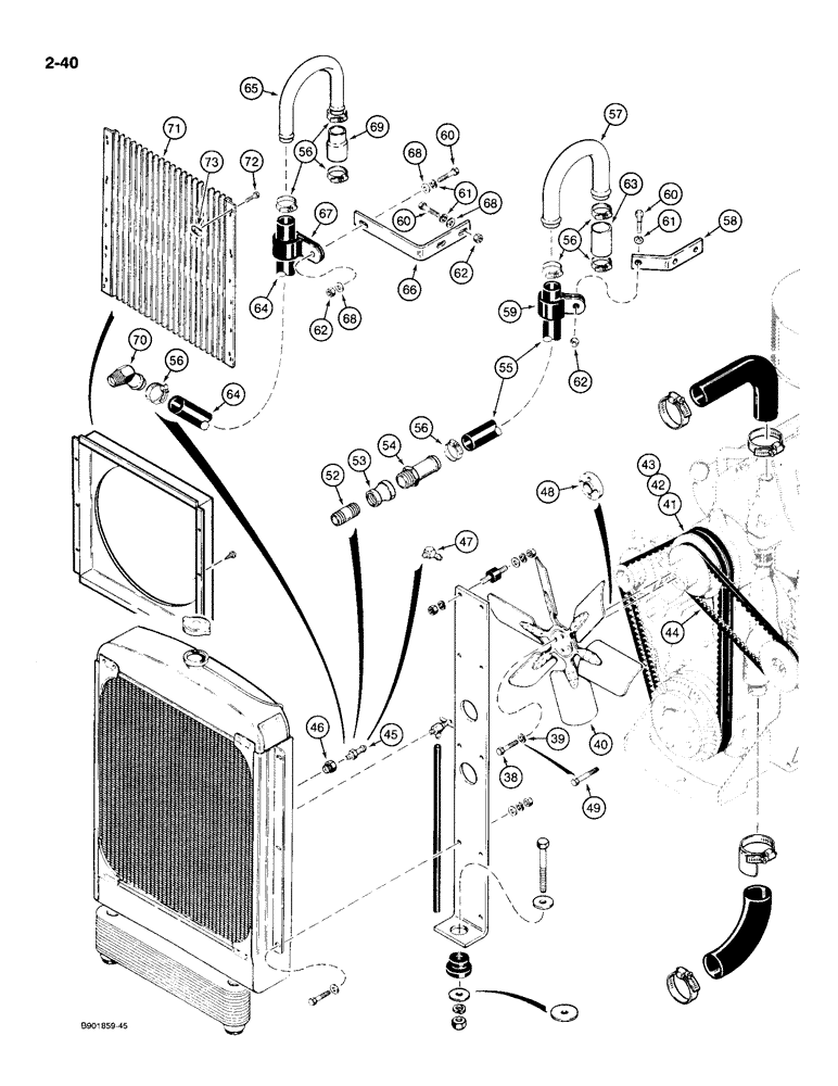 Схема запчастей Case W18B - (2-40) - RADIATOR, FAN AND FAN BELTS (02) - ENGINE