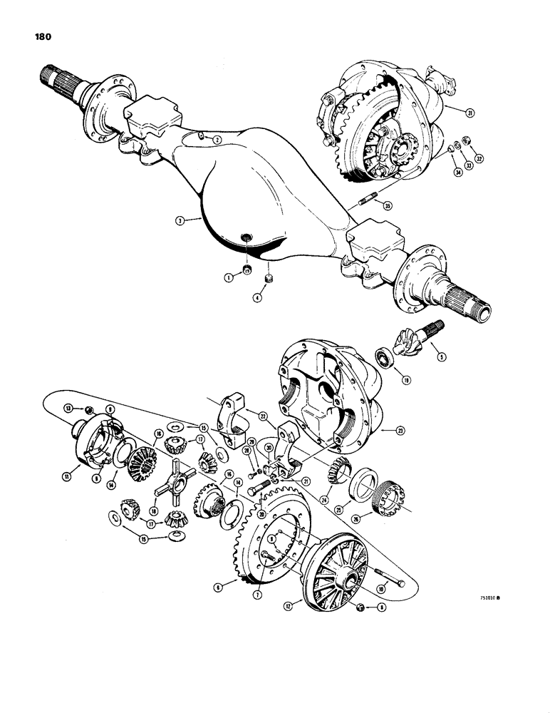 Схема запчастей Case W24B - (180) - REAR AXLE DIFFERENTIAL, PINION, RING GEAR AND DIFFERENTIAL CASE (06) - POWER TRAIN