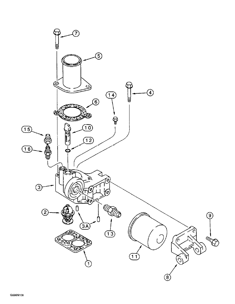 Схема запчастей Case 721B - (2-31A) - THERMOSTAT HOUSING AND WATER FILTER, 6T-830 EMISSIONS CERTIFIED ENG.,LOADER P.I.N. JEE053200 & AFTER (02) - ENGINE