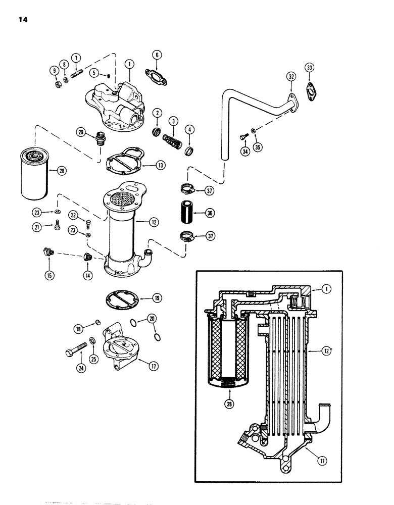 Схема запчастей Case W26B - (014) - OIL FILTER & HEAT EXCHANGER, (504BDT) DIESEL ENGINE, (USED PRIOR TO ENGINE SER. NO. 2523871) (02) - ENGINE