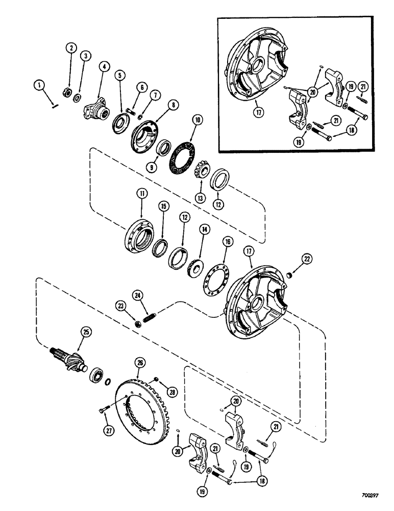 Схема запчастей Case W8B - (184) - A56467 AND L15395 REAR STEERING AXLES, DIFFERENTIAL (04) - UNDERCARRIAGE