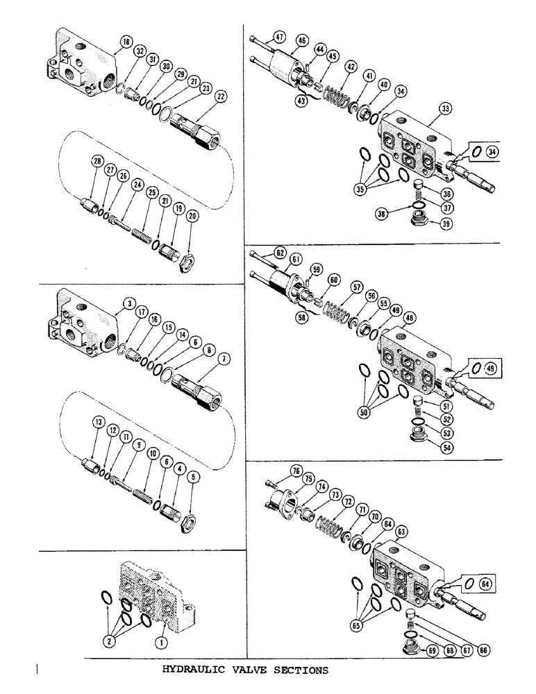 Схема запчастей Case 1000C - (350) - HYDRAULIC VALVE SECTIONS, BODIES, CAPS, SPOOLS, SEALS (07) - HYDRAULIC SYSTEM